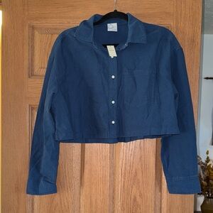 Aerie Navy Blue Cropped Button Down Shirt XS